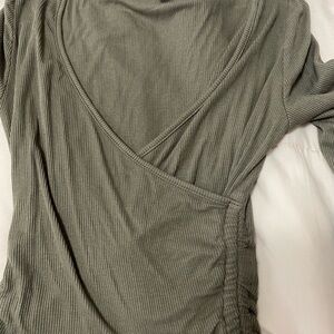 SHEIN Green Ribbed Wrap Bodysuit